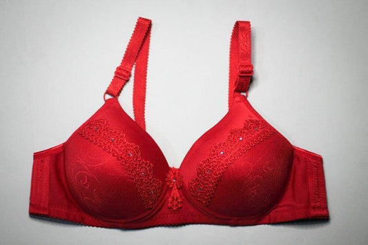 Chic Nylon Lace Work Padded Full Cup Bra - 1 Pcs
