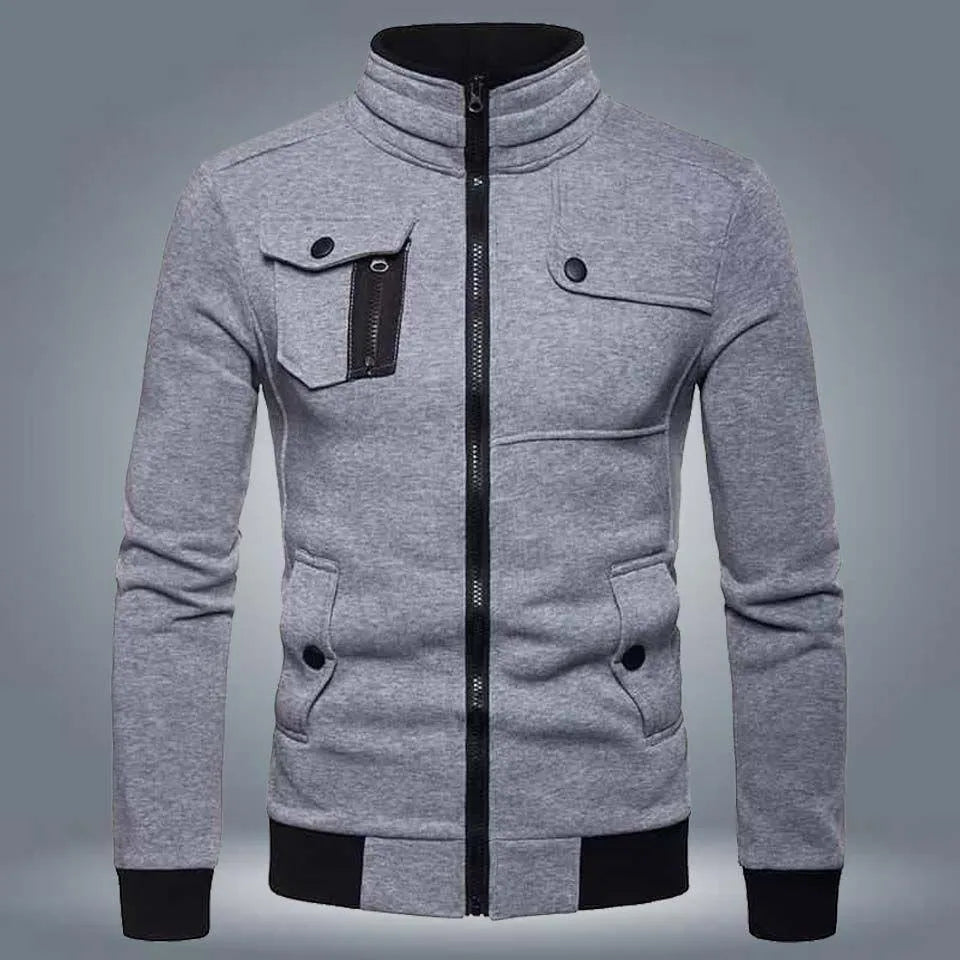 Men's Fleece Bomber Jacket - 1 Pc in Grey, Collared and Plain Style