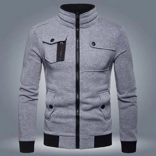 Men's Fleece Bomber Jacket - 1 Pc in Grey, Collared and Plain Style