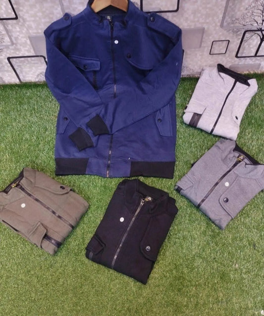 Men's Fleece Collared Bomber Jacket - 1 Pc - Blue