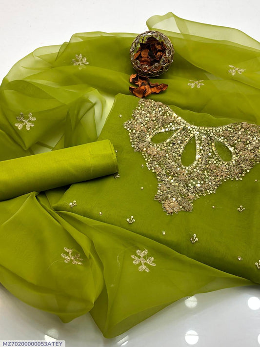 3 Pcs Women's Unstitched Hand Embroidered Suit