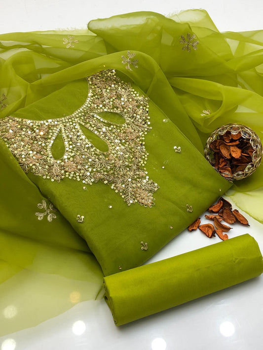 3 Pcs Women's Unstitched Hand Embroidered Suit