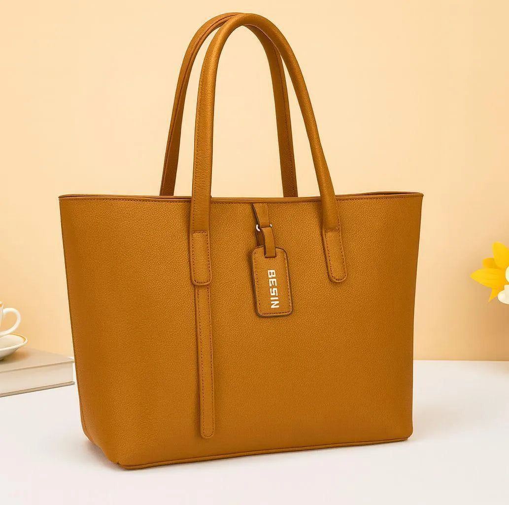 Stylish Girl's 3 Pcs Rexine Hand Bag Set - Plain Pattern