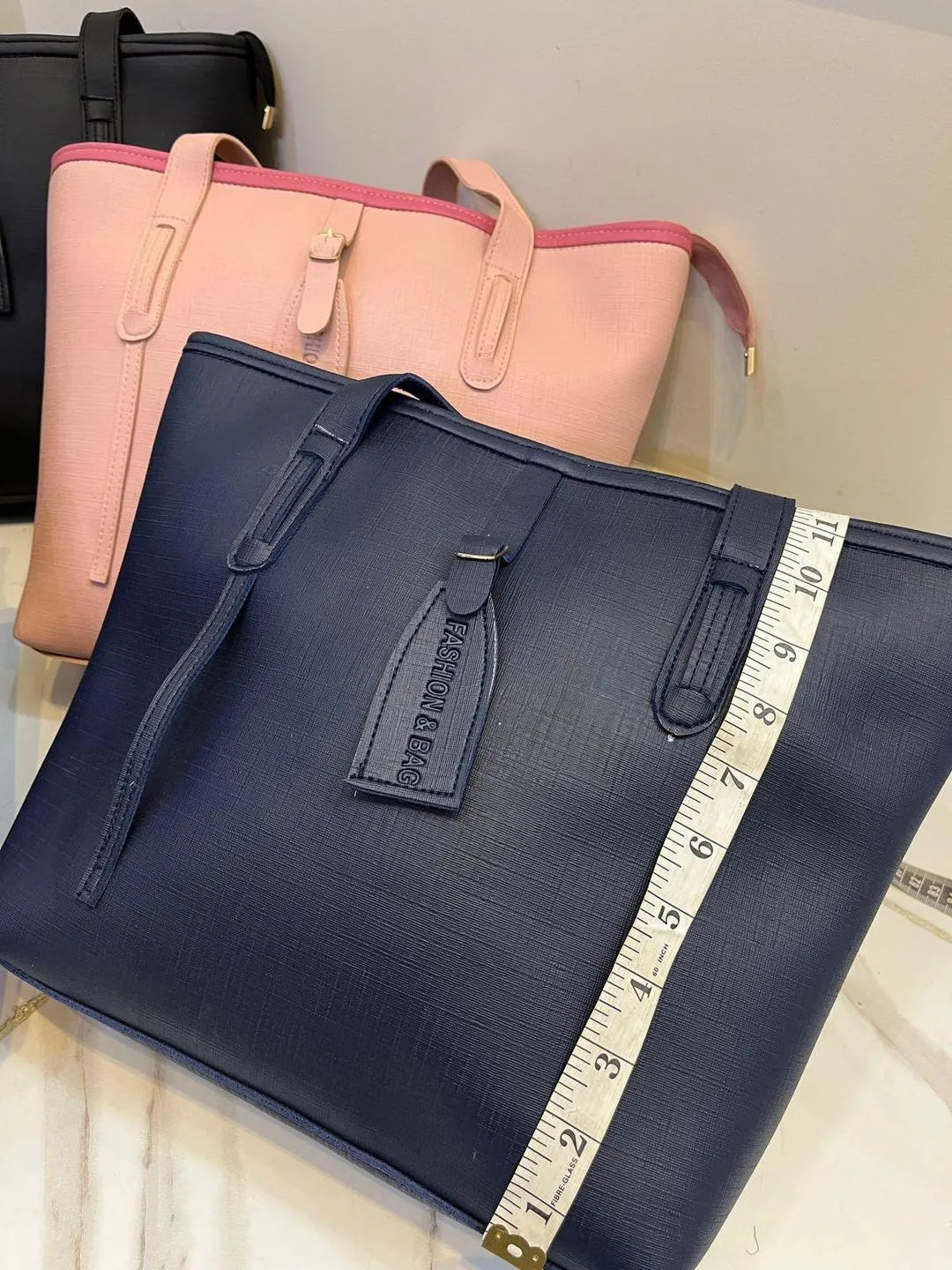 Stylish Girl's 3 Pcs Rexine Hand Bag Set - Plain Pattern