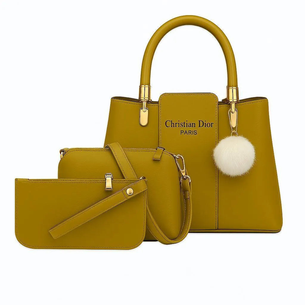 Stylish Women's 3 Pcs Rexine Hand Bag Set - Plain Design