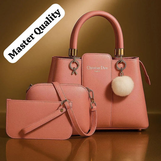 Stylish Women's 3 Pcs Rexine Hand Bag Set - Plain Design