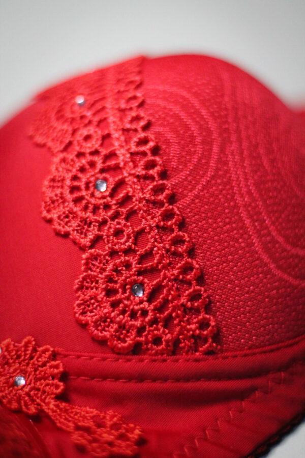 Chic Nylon Lace Work Padded Full Cup Bra - 1 Pcs