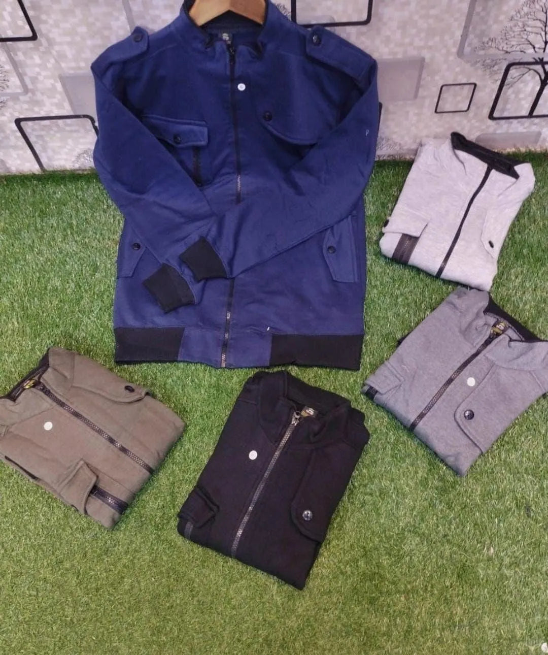 Men's Fleece Collared Bomber Jacket - 1 Pc - Blue