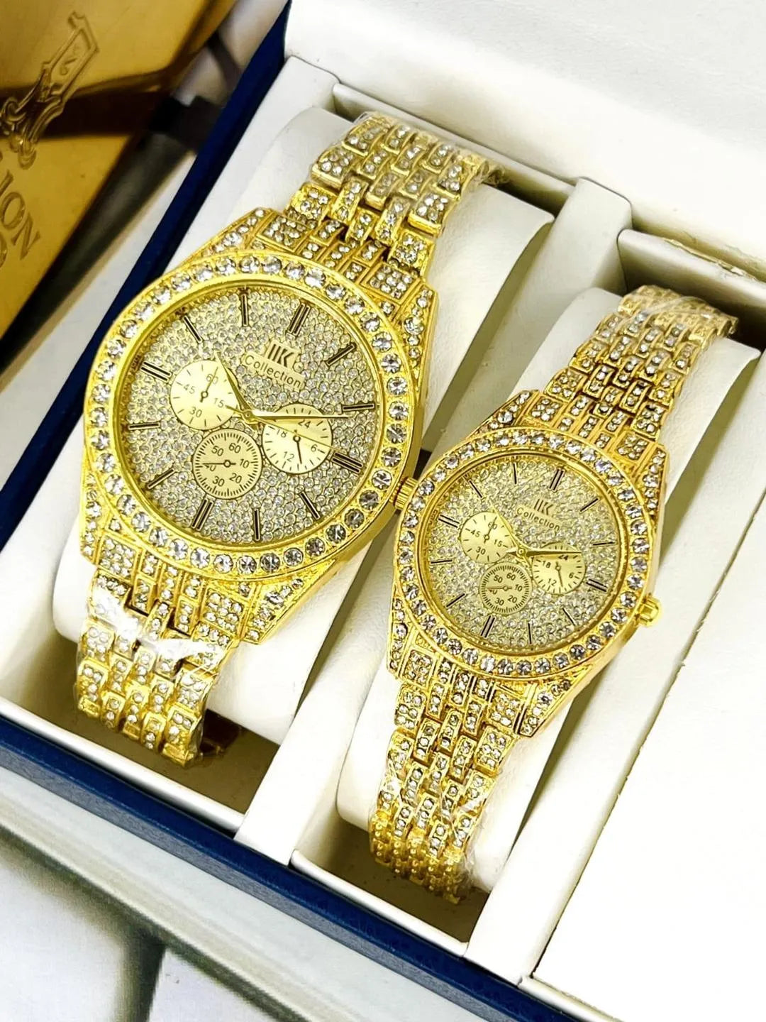 Unisex Golden Quartz Watches - 2 Pcs Couple Set