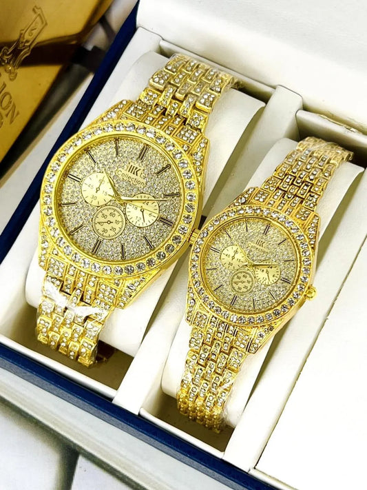 Unisex Golden Quartz Watches - 2 Pcs Couple Set