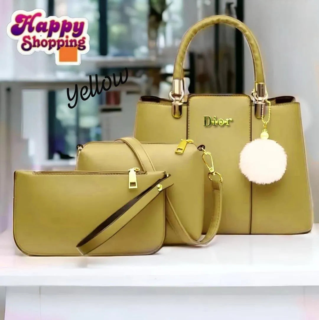 Women's PU Leather Plain Hand Bag Set