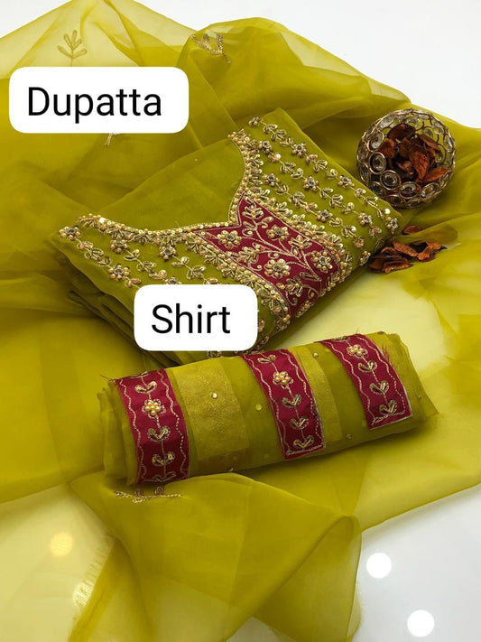 2 Pcs Women's Unstitched Hand Embroidered Suit