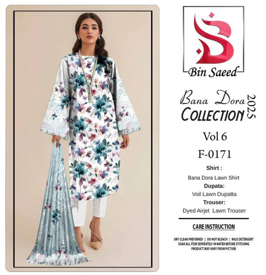 Binsaeed❤️ Bana Dora 3piece Unstitched Suit Summaer Lawn Collection