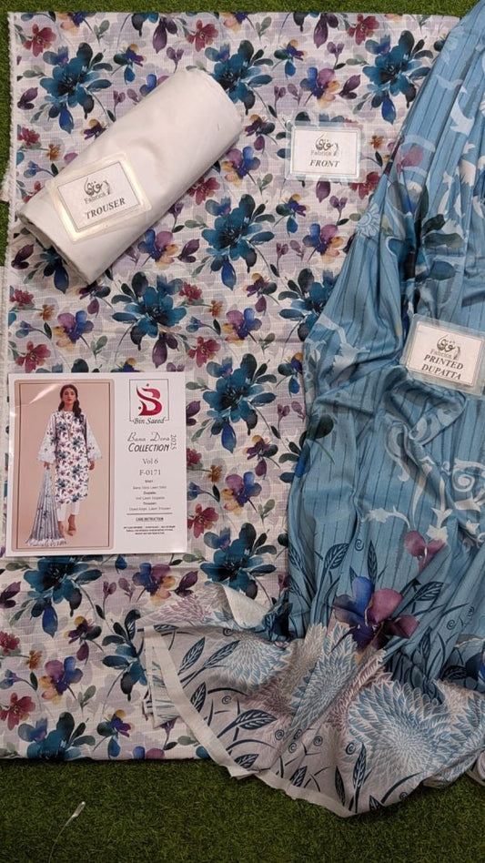 Binsaeed❤️ Bana Dora 3piece Unstitched Suit Summaer Lawn Collection